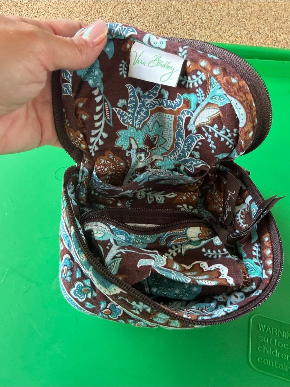 Vera Bradley Quilted Paisley Travel Jewelry Case in Brown & Aqua